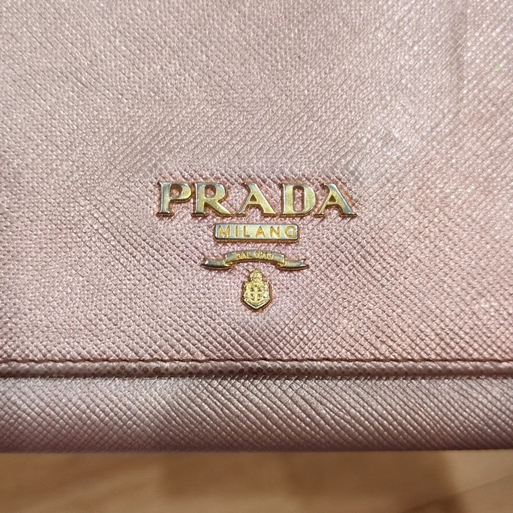Prada Saffiano Metallic Leather Continental Rose gold Pink Double Snap Wallet - Picture 3 of 17